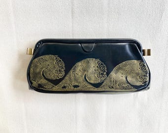 Block Printed Waves Vintage Clutch Purse