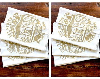 Set of 6 - Christmas Tea Towels - Gold Colored