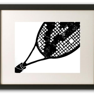 Tennis Racket Art Print hand-carved & printed 11 x 14 inches black or custom color image 3