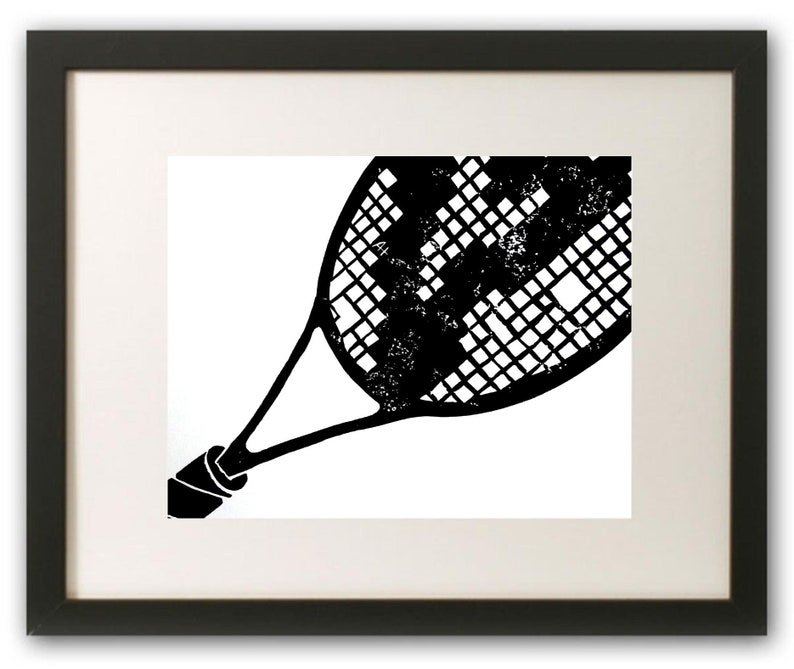 Tennis Racket Art Print hand-carved & printed 11 x 14 inches black or custom color image 3