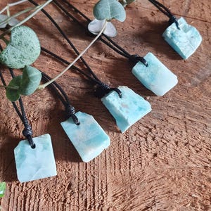 Raw Larimar Stone Necklace: Adjustable Cord Choker
