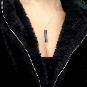 Raw Black Tourmaline Necklace: 925 Sterling Silver Crystal Pendant