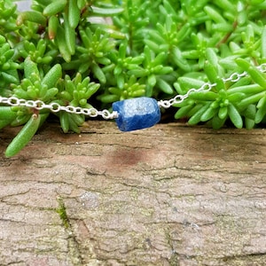 Raw Sapphire Necklace, September Birthday Gift, Natural Sapphire Necklace, Dainty Necklace, Crystal Choker, Throat Chakra, Womens Necklace