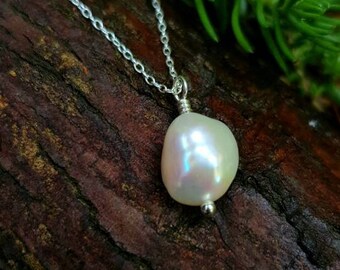 Genuine Pearl Necklace, 925 Sterling Silver, Minimalist, Elegant Necklace, Layering, Dainty, June Birthstone, Birthday Gift For Her