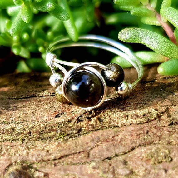 Obsidian Ring 925 Sterling Silver Ring 