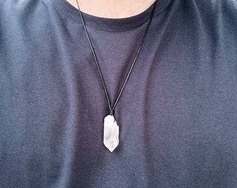 Natural Crystal Pendant, April Birthday, Crystal Necklace For Him, Protection Necklace, Mens Jewellery, Quartz Point Necklace, Adjustable