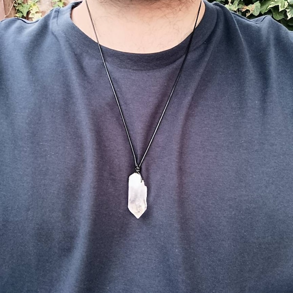 Natural Crystal Pendant, April Birthday, Crystal Necklace For Him, Protection Necklace, Mens Jewellery, Quartz Point Necklace, Adjustable