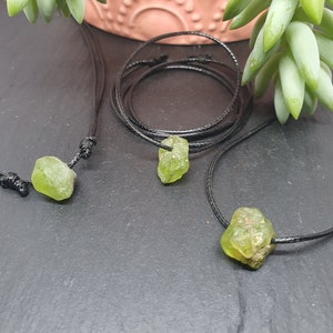 Peridot Necklace, Raw Peridot Gemstone Pendant, Adjustable, Kids Necklace, For Her, Mens Crystal, Unisex Necklace, Stocking Filler, Unique