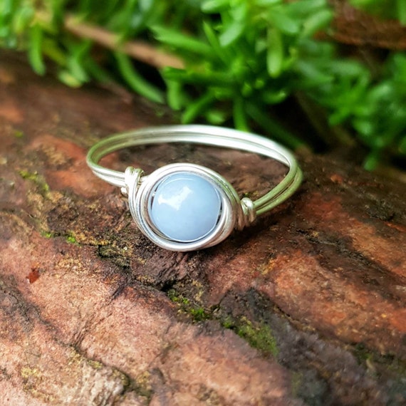 Angelic Healing Crystal Angelite Ring 925 Sterling Silver