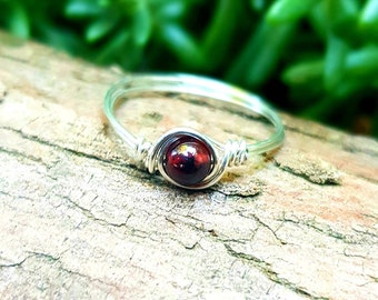 Garnet Ring, 925 Sterling Silver, Crystal Ring, January Birthstone, Root Chakra, Minimalist Dainty Stone Ring, Gemstone Ring, Gift For Her