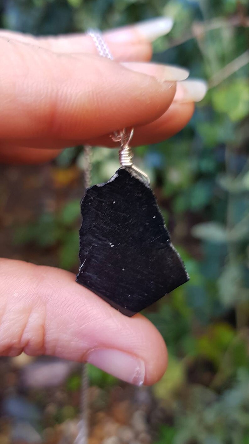 October birthstone Sterling silver Empath Protection gift Black Tourmaline necklace Raw black tourmaline raw stone necklace