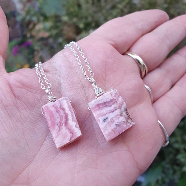 Collier en rhodochrosite brute, argent sterling 925, cadeau de fête des mères, bijoux curatifs en pierre naturelle, pendentif chakra du coeur, bijoux faits main