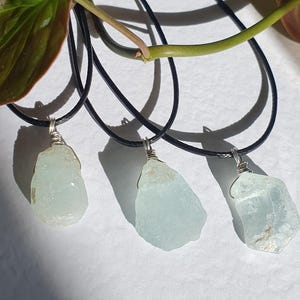 Raw Aquamarine Necklace, Mens Necklace, Adjustable, Crystal Healing Necklace, Aquamarine Pendant, March Birthstone, Protection Stone, Silver
