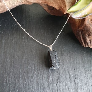 Black Tourmaline Necklace, 925 Sterling Silver, Raw Tourmaline Pendant, Empath Protection, Boho Crystal Necklace