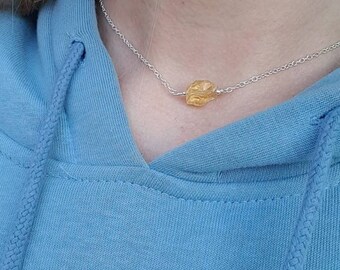 Raw Citrine Necklace, Womens Choker, 925 Sterling Silver, Abundance, Confidence, Raw Stone Necklace, November Birthstone, Mothers Day Gift