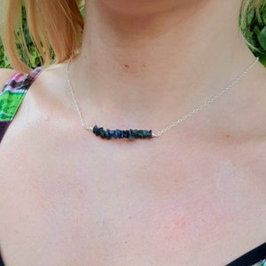 Natural Sapphire Necklace, 925 Sterling Silver, Raw Sapphire Necklace, Layering Minimalist, Crystal Bar, September Birthstone Necklace, Gift