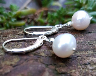 Real Pearl Earrings, 925 Sterling Silver, Pearl Jewellery Set, Leverback Pearl Earrings, Bridal Earrings, Bridesmaid Earrings, Gift For Her