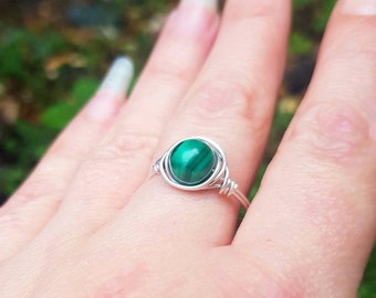 Malachite Ring, 925 Silver Ring, Crystal Ring,  Protection Ring, Crystal Healing, Heart Chakra, Self Care Gift, Ring For Him, Unisex Ring