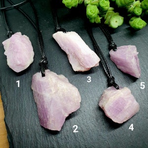 Raw Kunzite Crystal Necklace: Adjustable Healing Stone