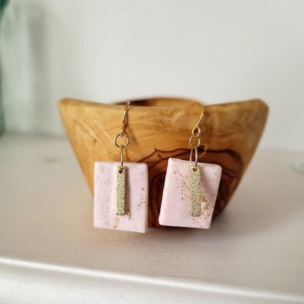 MEGA SALE!!!!  Pink Rectangle Polymer Clay Earring