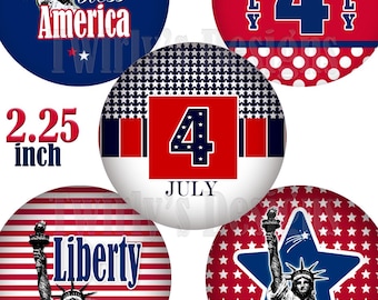 2.25" INSTANT DOWNLOAD 4th of July set Button Images for Pin back mirror Magnets 8 X 11 sheet Cupcake toppers Individual PNG Files