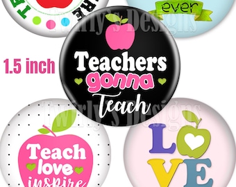 1.5 inch INSTANT DOWNLOAD Teacher Button Images Set for Pin back buttons 8.5 X 11 Digital sheet 20 Individual PNG files