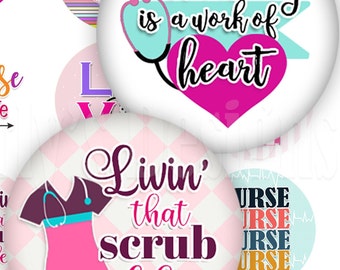 INSTANT DOWNLOAD 1" Nurse Bottle cap images 4 X 6 Digital Collage Sheet Cupcake topper Crafting Wife Mom Nurse Livin' that scrub life #2