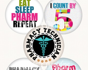 INSTANT DOWNLOAD 1" Pharmacy Technician Bottle cap images 4 X 6 Digital Collage Sheet Cupcake topper Craft Supplies Happy pill Pharm Repeat