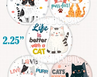 2.25" INSTANT DOWNLOAD Cat set Button Images for Pin back mirror, magnets, key chains 8.5 X 11 Digital sheet 10 Individual PNG files