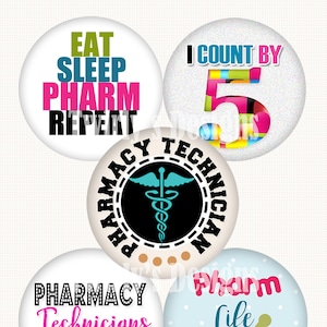 INSTANT DOWNLOAD 1" Pharmacy Technician Bottle cap images 4 X 6 Digital Collage Sheet Cupcake topper Craft Supplies Happy pill Pharm Repeat