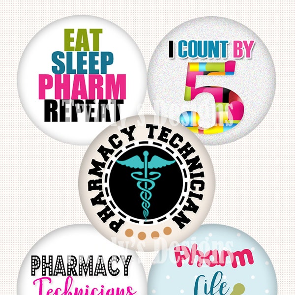 INSTANT DOWNLOAD 1" Pharmacy Technician Bottle cap images 4 X 6 Digital Collage Sheet Cupcake topper Craft Supplies Happy pill Pharm Repeat