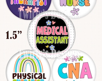1.5" INSTANT DOWNLOAD Healthcare Workers Button Images for Pin back mirror, magnets, 8.5 X 11 Digital sheet 20 Individual PNG files