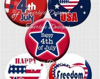 INSTANT DOWNLOAD 1" 4th of July bottle cap images - 4 X 6 Digital Collage Sheet Cupcake topper Craft Supplies Necklace #3