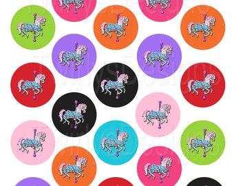 1.25" INSTANT DOWNLOAD Horse Carousel set Button Images for Pin back buttons mirror magnets key chains 8.5 X 11 Digital sheet