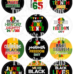 2.25" DESCARGA INSTANTE Juneteenth set Imágenes de botones para Pin back mirror imanes llaveros 8.5 X 11 hoja Cupcake toppers Freedom JPG archivo