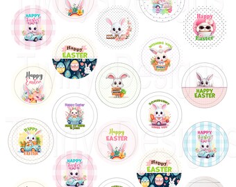 1.25" INSTANT DOWNLOAD Easter set Button Images for Pin back mirror, magnets, key chains 8.5 X 11 Digital sheet Bunny