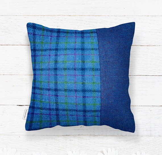 Harris Tweed Wool Blue, Green/purple/periwinkle Tartan