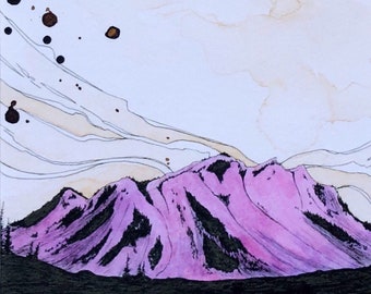 Mountain art, mountain print, mountain painting, purple mountains, outdoorsy gift