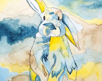 Bunny Print, rabbit art, rabbit print, rabbit painting, bunny painting, wall art, gift for her, watercolor painting