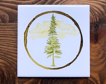 Sottobicchiere a forma di pino, sottobicchiere, regalo per l'aria aperta, arte per l'aria aperta, arte da campeggio, regalo per lei, regalo per lui