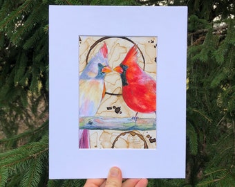 Kardinalen Art Print, kardinaal kunst aan de muur, kardinaal schilderij, mannelijke kardinaal, vrouwelijke kardinaal, cadeau voor haar, kardinaal cadeau, kardinaal aquarel