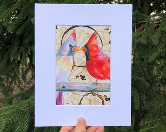 Cardinals Art Print, Cardinal wall art, Cardinal Painting, Male Cardinal, Female Cardinal, Gift for her, Cardinal gift, Cardinal watercolor