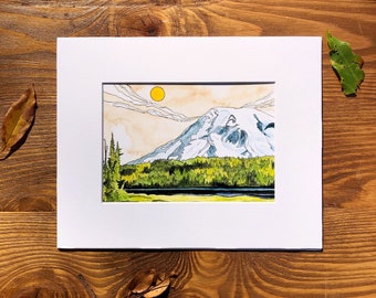 Mount Rainier Print, Mountain Wall Art, Mount Rainier Wall Art, Mountain Landscape, watercolor painting, hiking gift for men