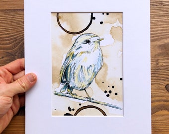 Bird print, bird art, bird painting, watercolor painting, coffee art, gift for her