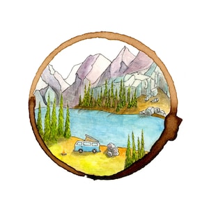 Go Into the Wild- Van Life, Volkswagen Van, Camper Van, Camping Art, Wall Art, Mountain Art, Watercolor Painting, Art Print