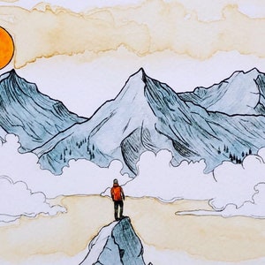 Arte murale di montagna, paesaggio montano, arte all&#39;aria aperta, stampa di montagna, regali per escursioni per uomo, regalo all&#39;aria aperta per uomo