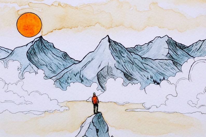 On Edge Mountain Art Mountain Painting Outdoorsy Art Etsy