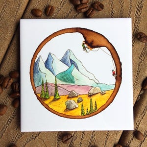 Tile coaster, Climbers, Rock climbing, Mountain Art, Home and Living, Home Decor, Climbing art, Rock Climbing art, Coaster set