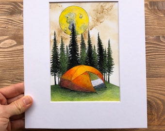 Kampeercadeau voor mannen, wandelkunst, muurkunst wandelen, kampeerkunst, muurkunst, tent, buitenkunst, bergkunst, buitencadeau