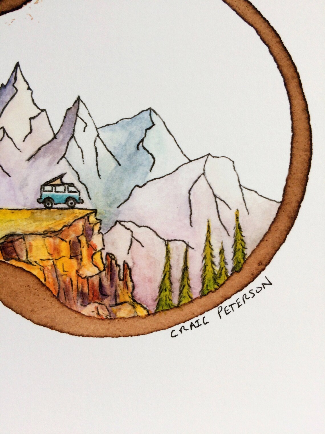 Escape the Ordinary Coffee Ring Art Watercolor Print Art Etsy